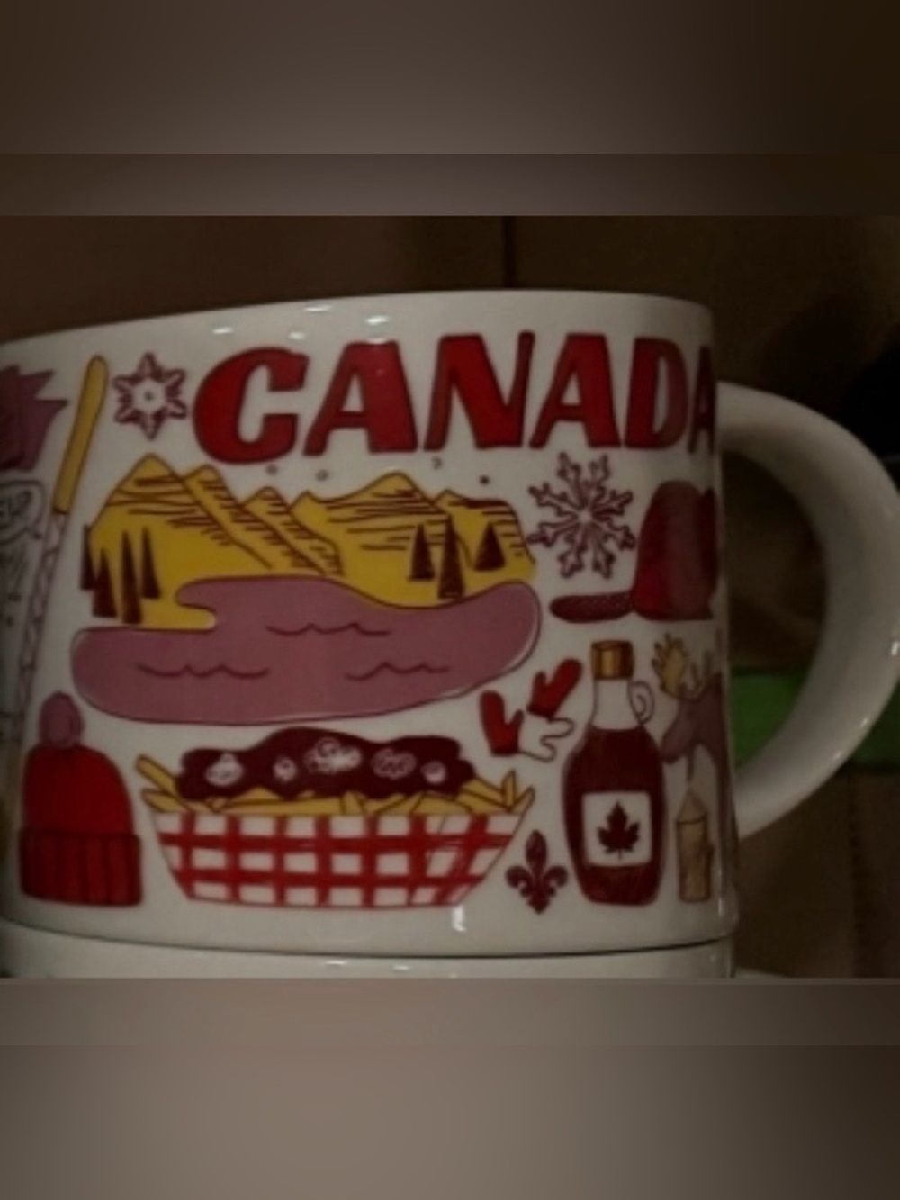 Canada Souvenir Ceramic Mug - White with Red and Pink Accents